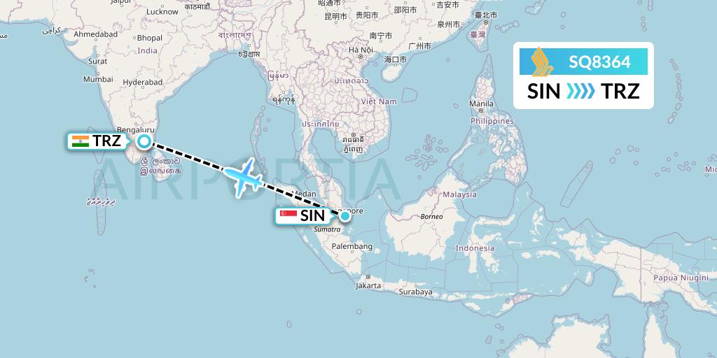 SQ8364 Singapore Airlines Flight Map: Singapore to Tiruchirapalli