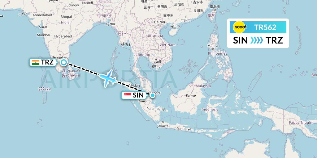 TR562 Tigerair Flight Map: Singapore to Tiruchirapalli