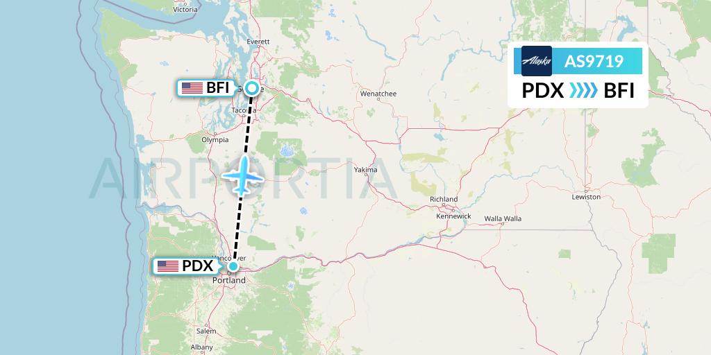 AS9719 Alaska Airlines Flight Map: Portland to Seattle