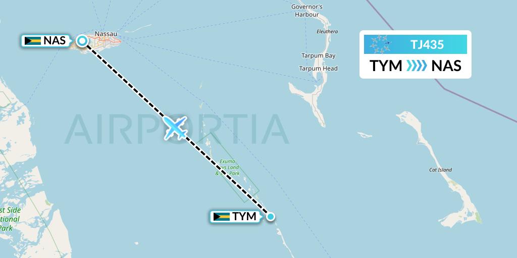 TJ435 Tradewind Aviation Flight Map: Bahamas to Nassau