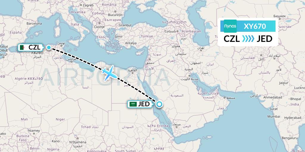 XY670 Flynas Flight Map: Constantine to Jeddah