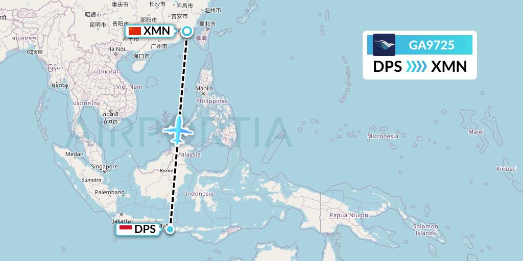 GA9725 Garuda Indonesia Flight Map: Denpasar to Xiamen