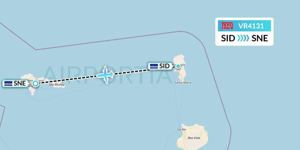 VR4131 TACV Cape Verde Airlines Flight Map: Espargos to Preguica