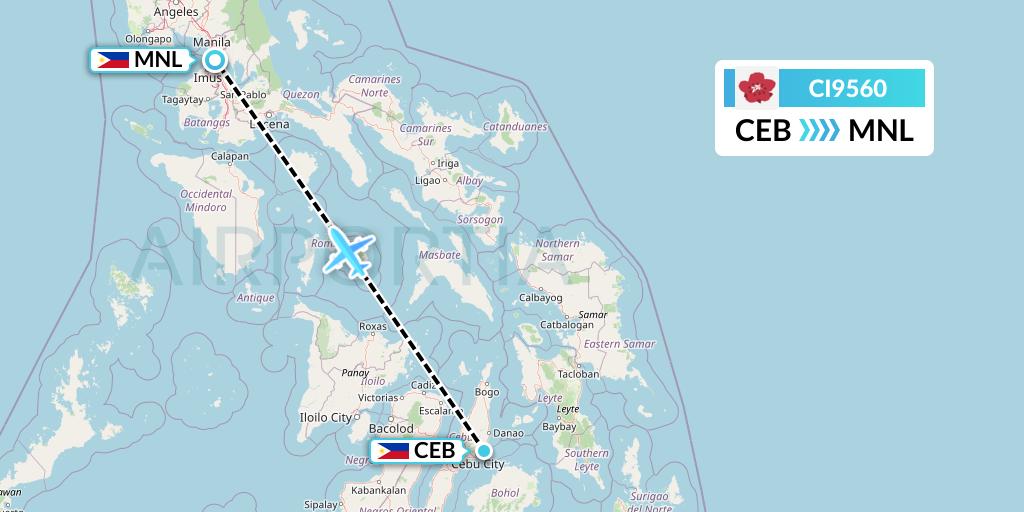 CI9560 China Airlines Flight Map: Cebu to Manila