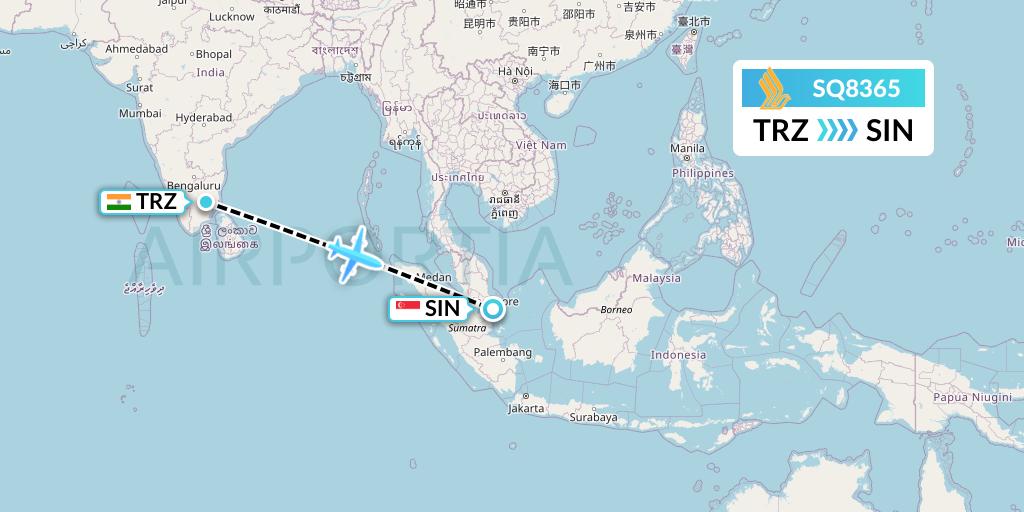 SQ8365 Singapore Airlines Flight Map: Tiruchirapalli to Singapore