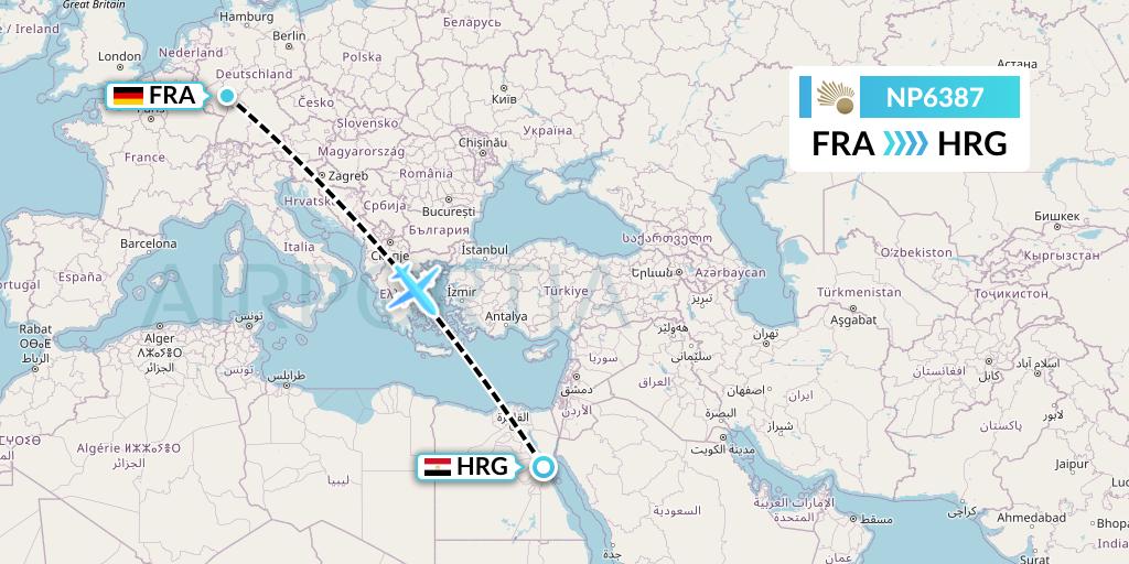 NP6387 Nile Air Flight Map: Frankfurt to Hurghada