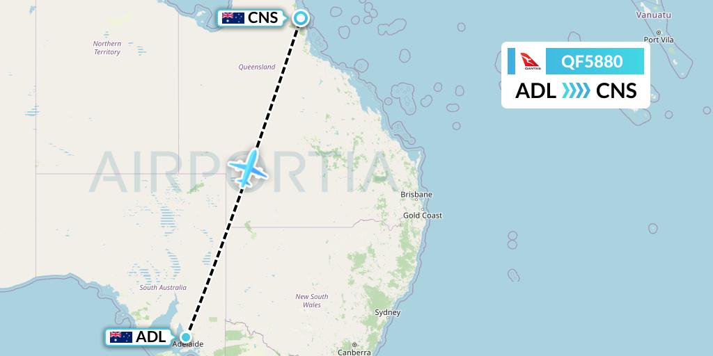 QF5880 Qantas Flight Map: Adelaide to Cairns
