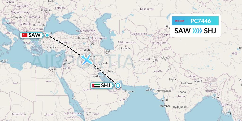 PC7446 Pegasus Airlines Flight Map: Istanbul to Sharjah