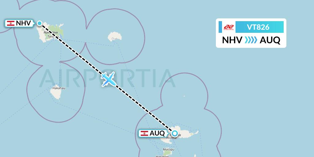 VT826 Air Tahiti Flight Map: Nuku Hiva to Atuona