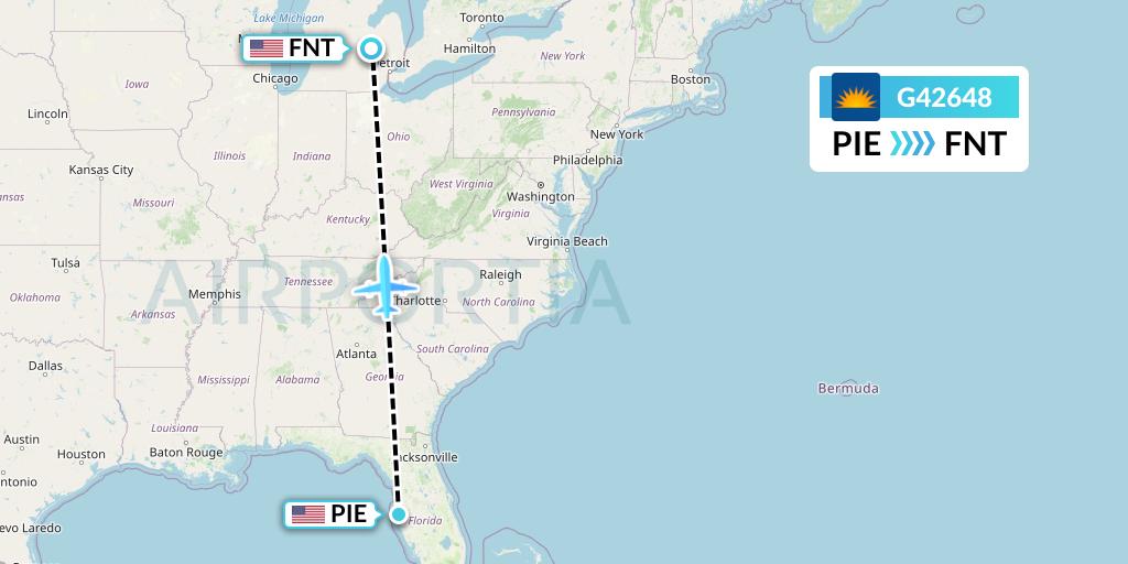 G42648 Allegiant Air Flight Map: St. Petersburg to Flint