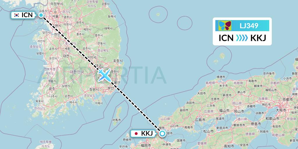 LJ349 Jin Air Flight Map: Seoul to Kitakyushu