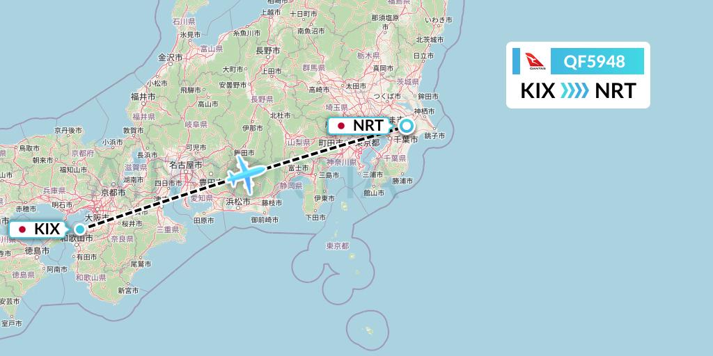QF5948 Qantas Flight Map: Osaka to Tokyo