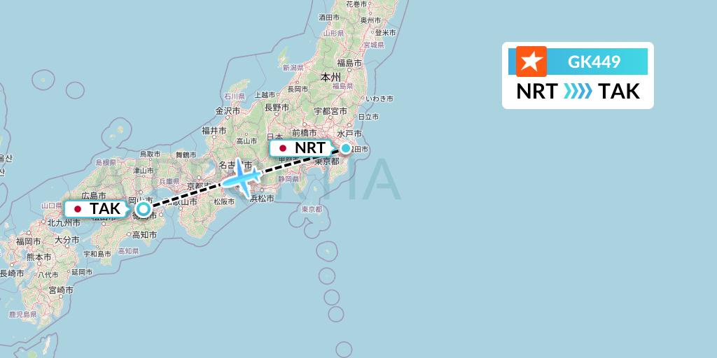 GK449 JetStar Japan Flight Map: Tokyo to Takamatsu