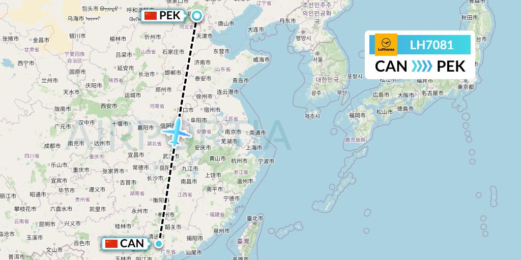 LH7081 Lufthansa Flight Map: Guangzhou to Beijing