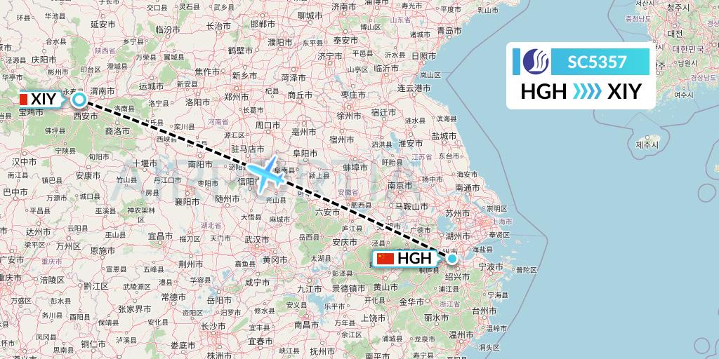 SC5357 Shandong Airlines Flight Map: Hangzhou to Xi'an