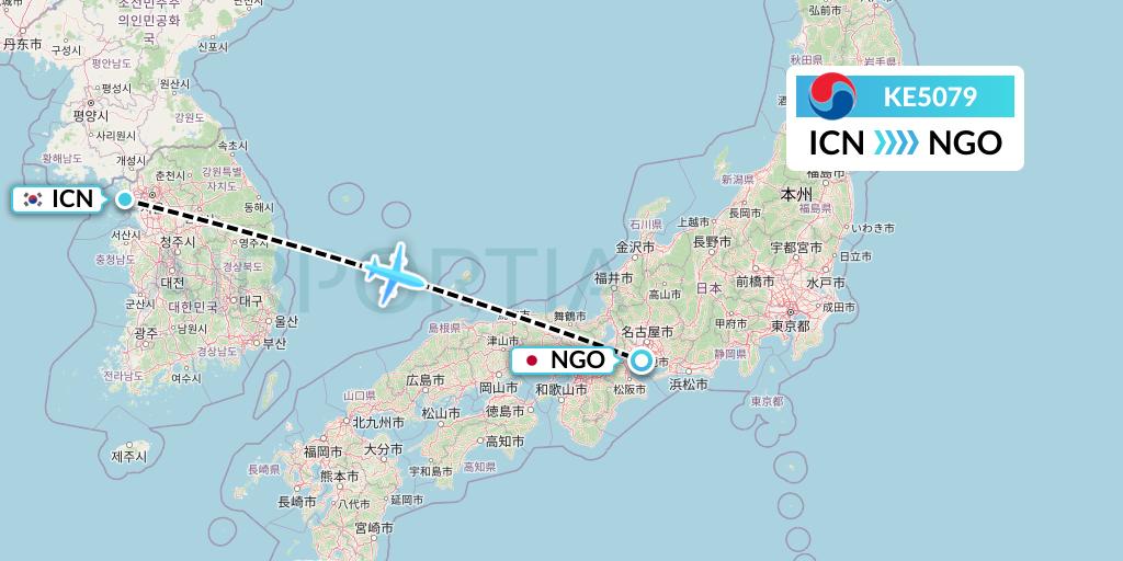 KE5079 Korean Air Flight Map: Seoul to Nagoya