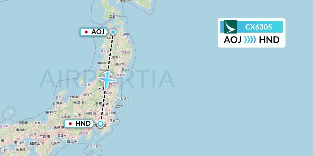 CX6305 Cathay Pacific Flight Map: Aomori to Tokyo