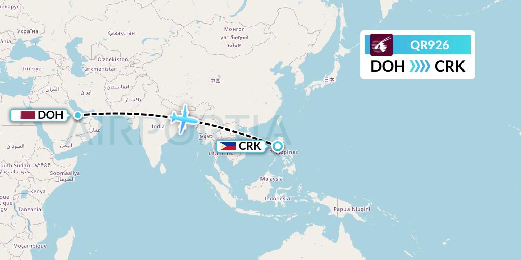 QR926 Qatar Airways Flight Map: Doha to Angeles City