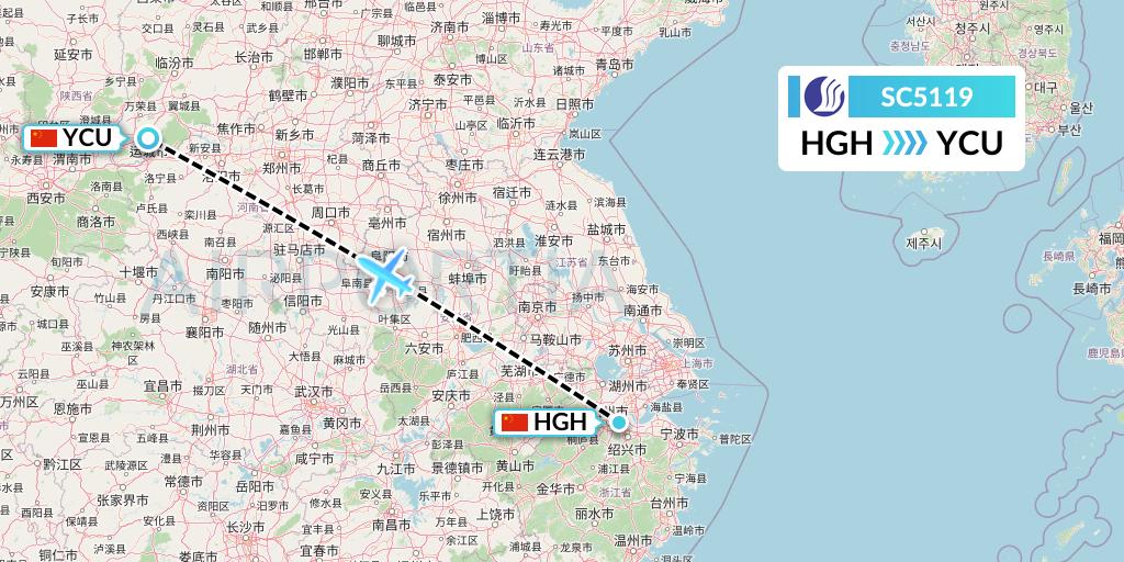 SC5119 Shandong Airlines Flight Map: Hangzhou to Yuncheng