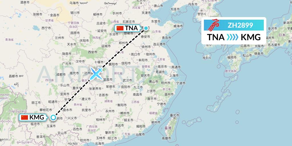 ZH2899 Shenzhen Airlines Flight Map: Jinan to Kunming