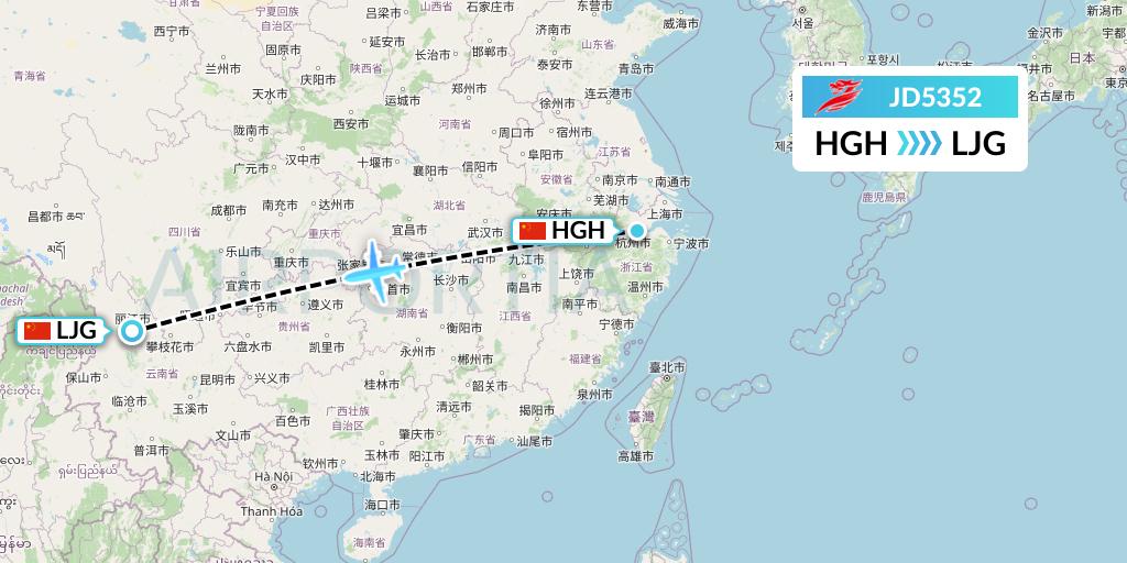 JD5352 Capital Airlines Flight Map: Hangzhou to Lijiang