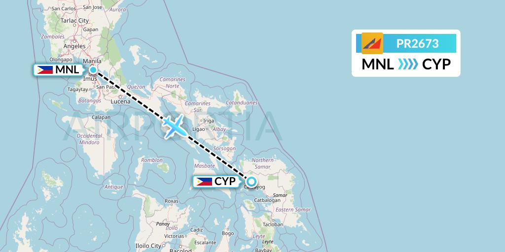 PR2673 Philippine Airlines Flight Map: Manila to Calbayog