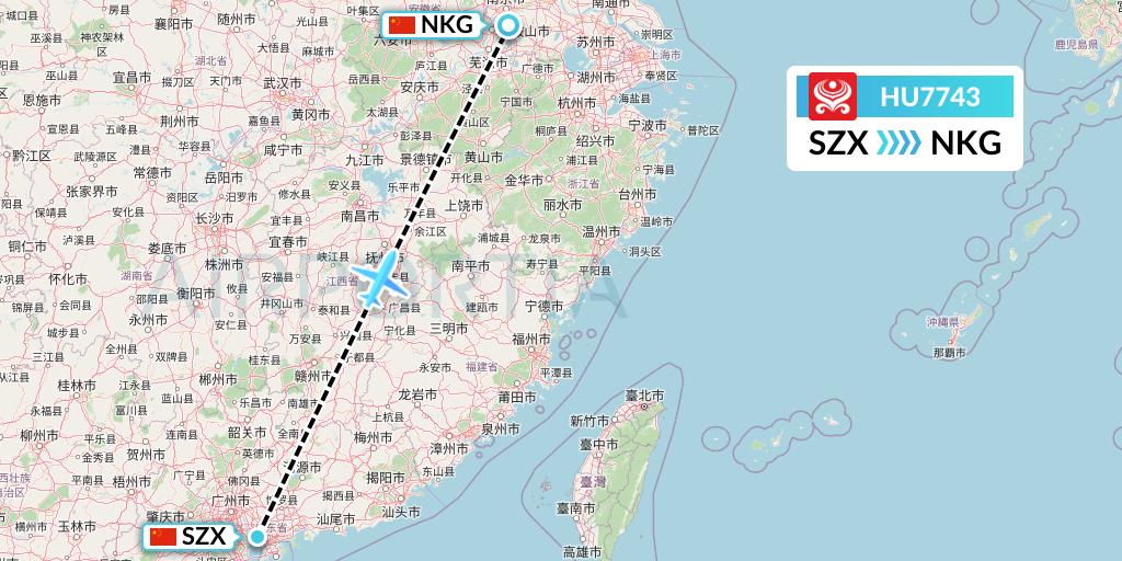 HU7743 Hainan Airlines Flight Map: Shenzhen to Nanjing