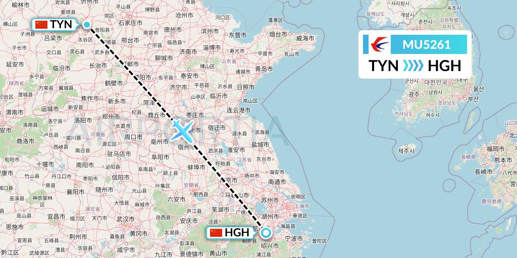 MU5261 China Eastern Airlines Flight Map: Taiyuan to Hangzhou