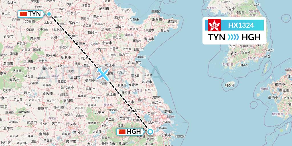 HX1324 Hong Kong Airlines Flight Map: Taiyuan to Hangzhou