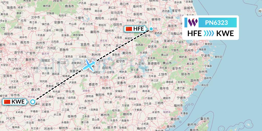 PN6323 China West Air Flight Map: Hefei to Guiyang