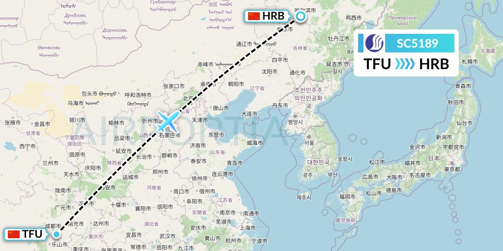 SC5189 Shandong Airlines Flight Map: Chengdu to Harbin