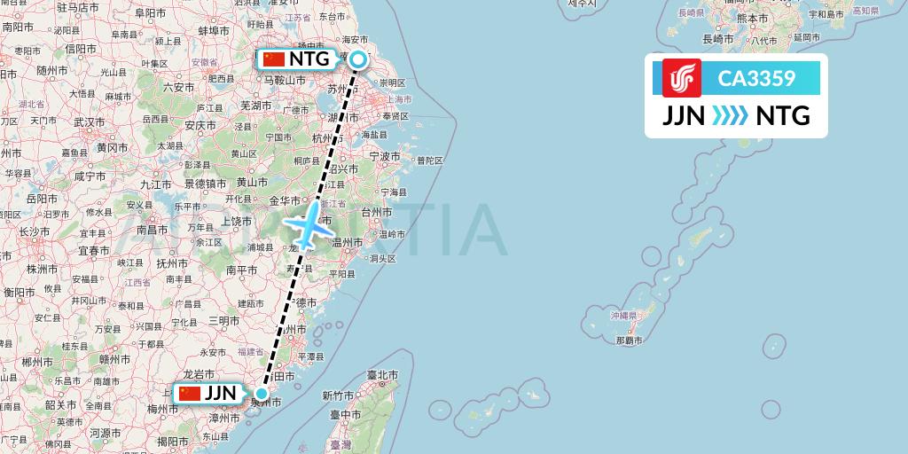 CA3359 Air China Flight Map: Jinjiang to Nantong