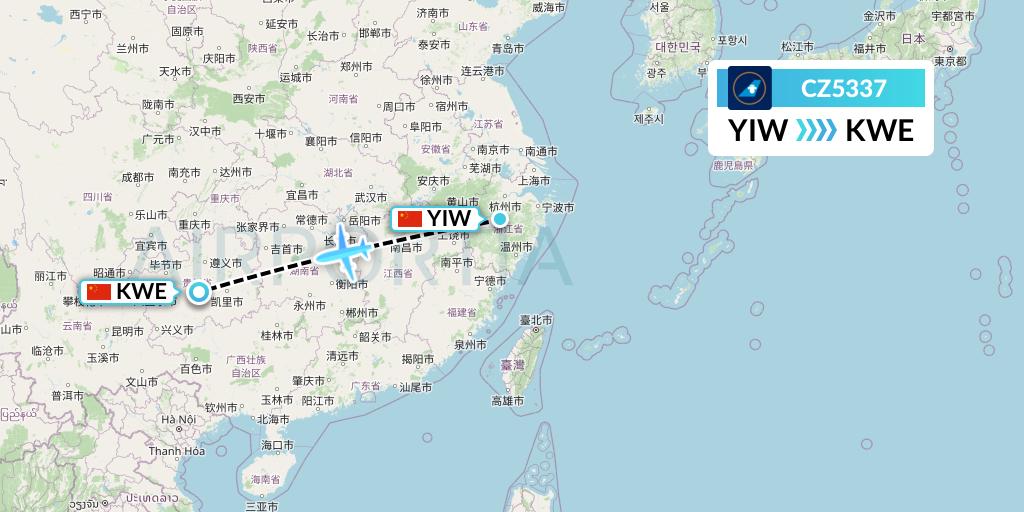 CZ5337 China Southern Airlines Flight Map: Yiwu to Guiyang