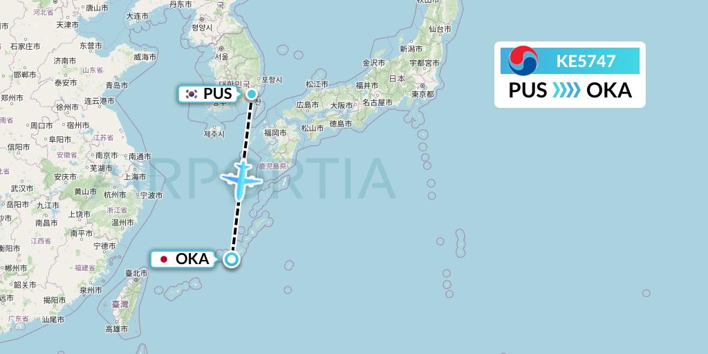 KE5747 Korean Air Flight Map: Busan to Naha