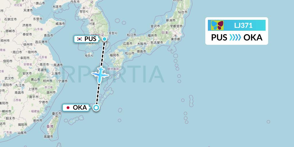 LJ371 Jin Air Flight Map: Busan to Naha