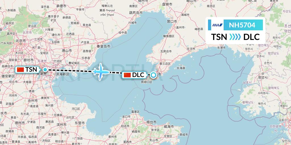 NH5704 All Nippon Airways Flight Map: Tianjin to Dalian