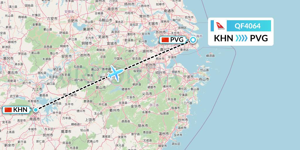 QF4064 Qantas Flight Map: Nanchang to Shanghai