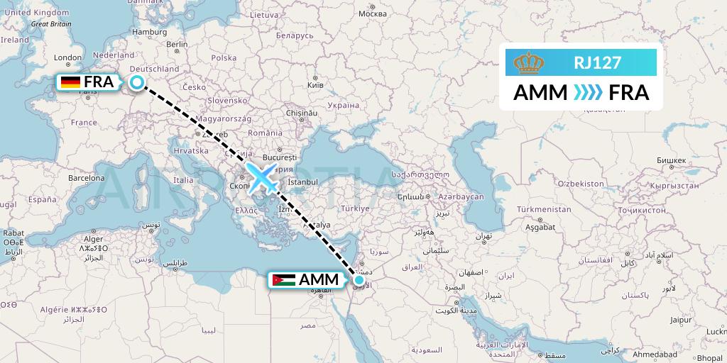 RJ127 Royal Jordanian Flight Map: Amman to Frankfurt