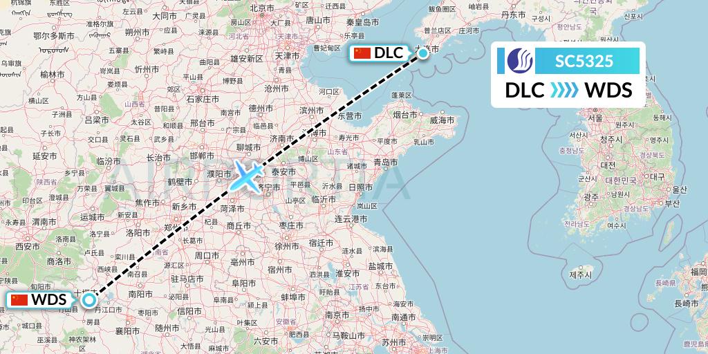 SC5325 Shandong Airlines Flight Map: Dalian to Shiyan