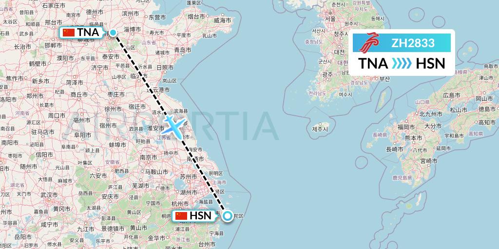 ZH2833 Shenzhen Airlines Flight Map: Jinan to Zhoushan
