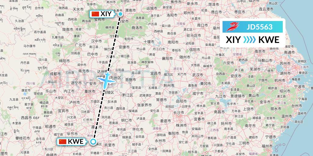 JD5563 Capital Airlines Flight Map: Xi'an to Guiyang