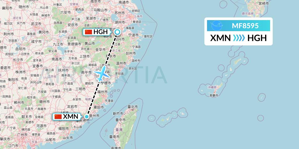 MF8595 Xiamen Airlines Flight Map: Xiamen to Hangzhou