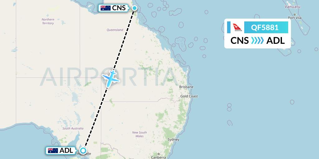 QF5881 Qantas Flight Map: Cairns to Adelaide