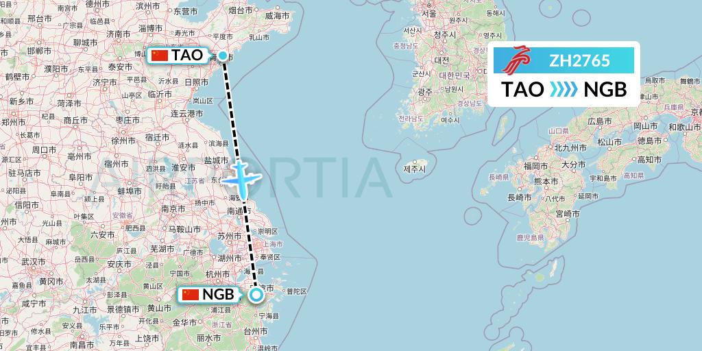 ZH2765 Shenzhen Airlines Flight Map: Qingdao to Ningbo