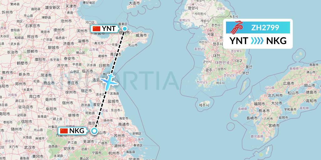 ZH2799 Shenzhen Airlines Flight Map: Yantai to Nanjing