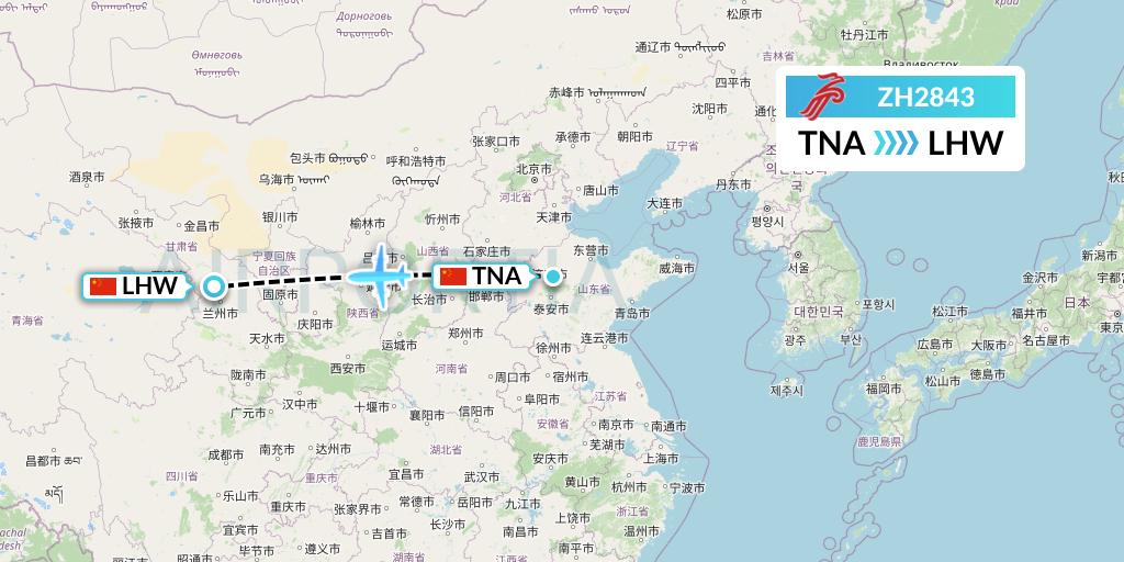 ZH2843 Shenzhen Airlines Flight Map: Jinan to Lanzhou