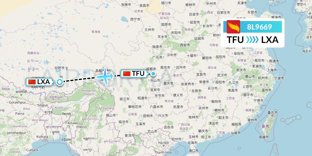 8L9669 Lucky Air Flight Map: Chengdu to Lhasa