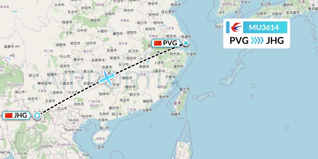 MU3614 China Eastern Airlines Flight Map: Shanghai to Jinghong