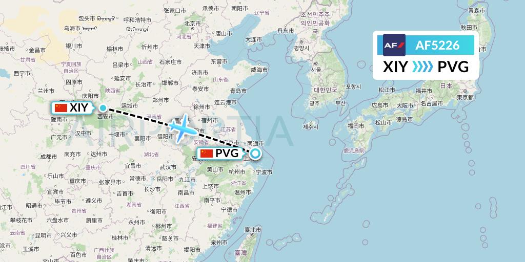 AF5226 Air France Flight Map: Xi'an to Shanghai