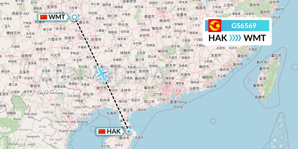 GS6569 Tianjin Airlines Flight Map: Haikou to Zunyi